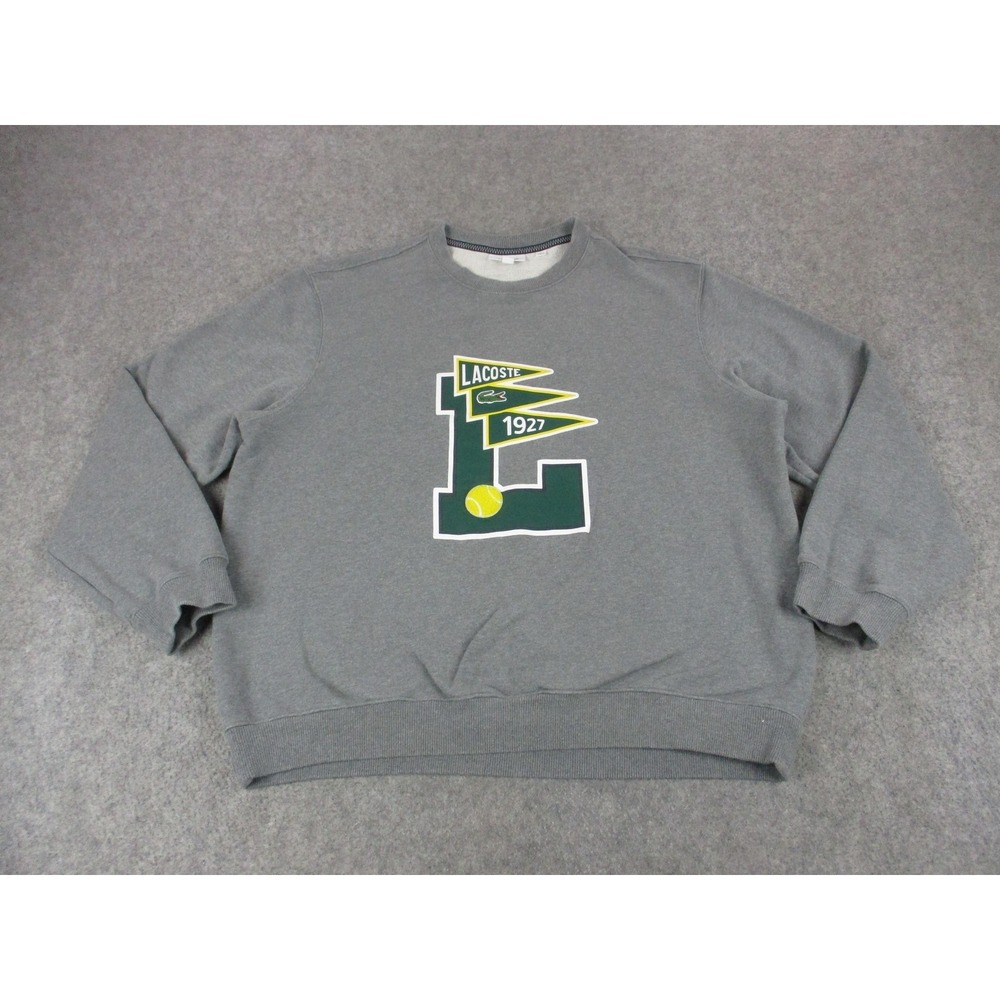 Lacoste Sweatshirt Men 2XL XXL Gray Croc Flag Tennis Ball Graphic Fleece Sweater
